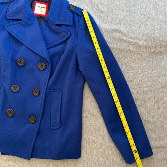 Old Navy Women's Large Royal Blue Peacoat Button-Up Coat Short Wool Blend Winter - Picture 9 of 11
